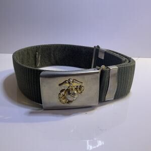 Vintage U.S. Marine Corps USMC Dress NCO Brass Belt Buckle w/ Belt Gold Tone